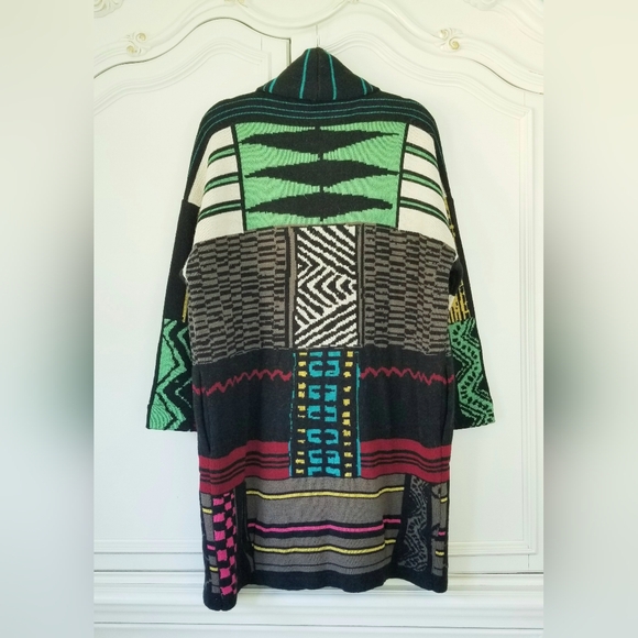 Anthro Aldomartins Wool Alpaca Mixed Design Long Cardigan Sweater Coat US 4 - Picture 5 of 8